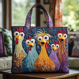 5羽のカラフルなニワトリのハンドメイドバッグ